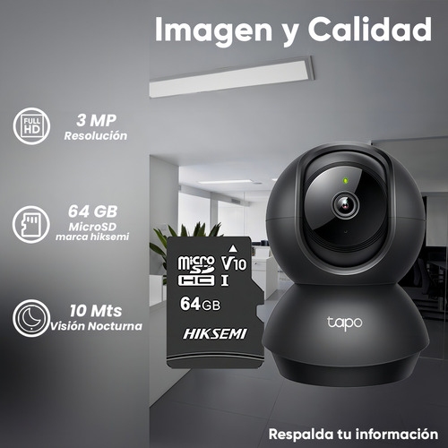 Tapo & Cronos Cámara De Seguridad Para Interiores Tapo-c211-plus-64 + Microsd 64gb Definición 2k 360° Detección De Movimiento Y Llanto De Bebé Audio Doble Vía Modo Privacidad Control Por Voz Cctv