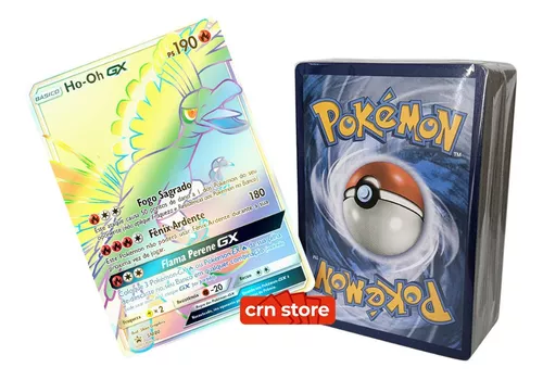 Carta Pokémon Lendário Ho-oh Gx Rainbow Lote 50 Cartas