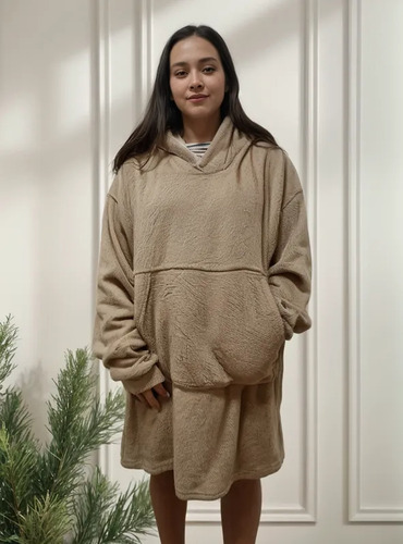 Buzo Manta Maxi Canguro Capucha Oversize Peluche Pijama Moda