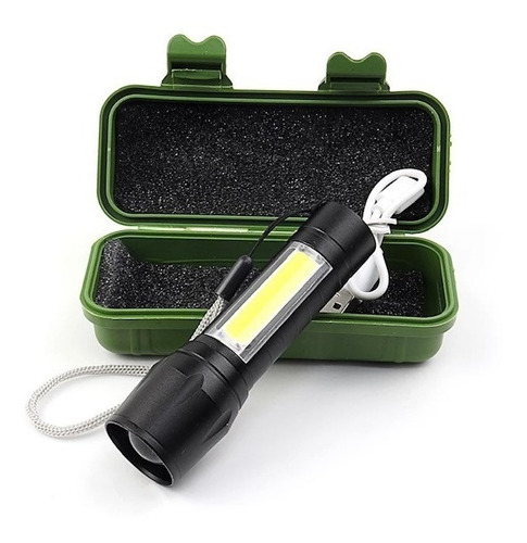 Mini linterna LED táctica recargable por USB, color: negro, color de la luz: blanco