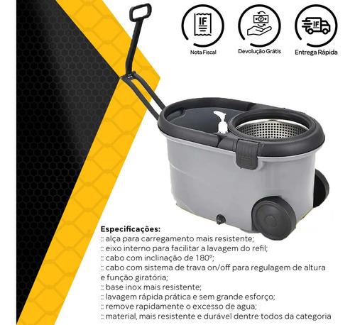 Imagem 4 de 6 de Balde Perfect Mop Pro 360 Inox C/3 Refis