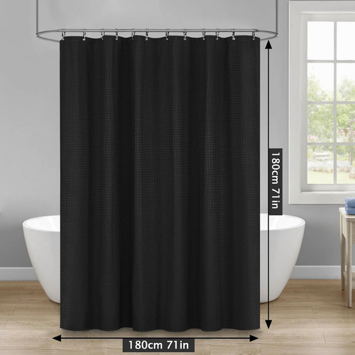 Cortina De Baño De Tela Para Ducha Impermeable 1.8m+ganchos Negro