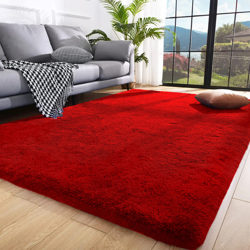 Tapete Sala Quarto 2,00x1,50 Shaggy Luxuoso Peludo Fofinho Vermelho Casa Laura Enxovais