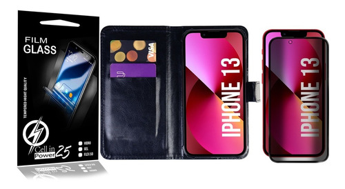 Capa Carteira + Película Privacidade P/ iPhone 13 6.1