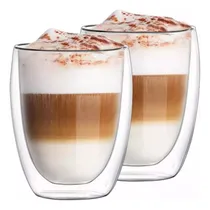 Comprar X2 Tazas Café Pocillos Doble Pared Termico Vidrio Frio Calor Levys Bazar 350ml Vidrio Borosilicato