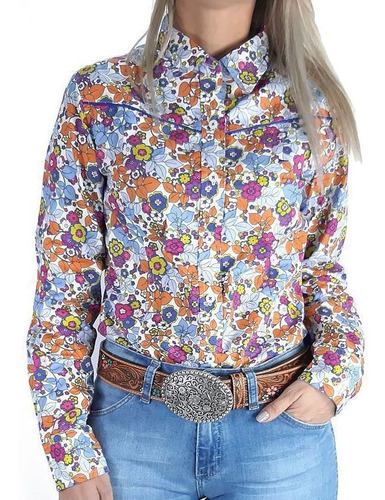 Camisa Feminina Fastback Estampa Floral Colorida Manga Longa