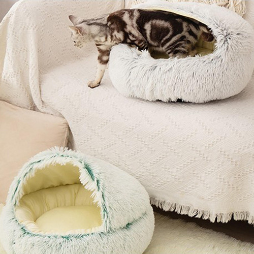 Z Cama Para Mascotas, Redonda, Suave, De Felpa, Nido, Cueva,