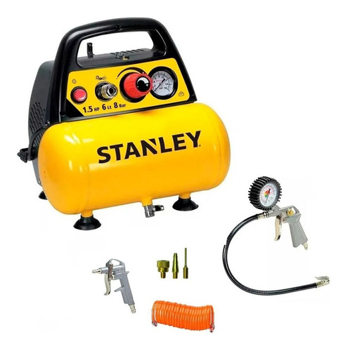 Compresor Stanley 6l 1.5hp 1100w 8 Bar Kit Stc071 Sin Aceite