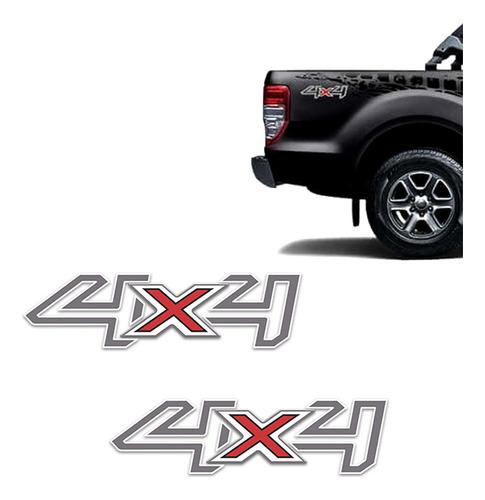 Par De Adesivos 4x4 Ford Ranger 2017/2018 Grafite E Branco