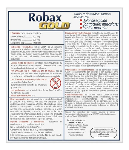 Relajante Muscular Robax Gold Con Metocarbamol 24 Tabletas