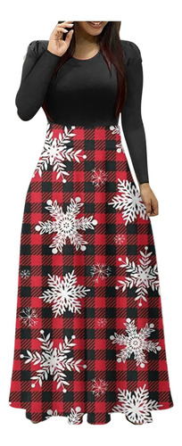 Vestido Navidad Talla Para Mujer Cuello Redondo Manga Larga