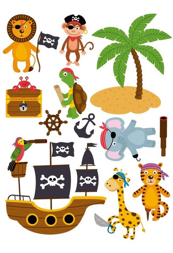 Vinilo Decorativo Infantil Piratas-i 10, Animalitos Pirata.