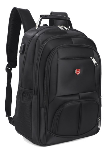 Mochila Executiva Cabo De Aço Notebook Com Usb Escolar Cor Preto