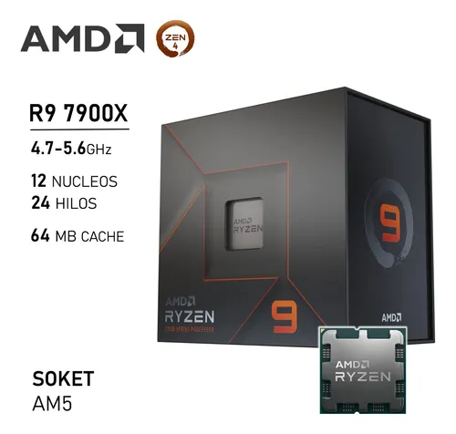Procesador Amd Ryzen 9 7900x 4.7ghz 12 N cleos 24 Hilos Am5