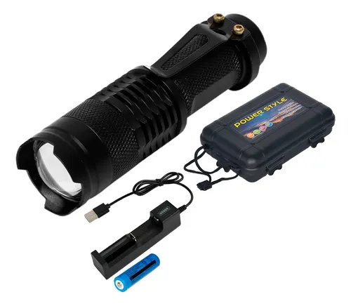 Linterna Led Recargable De Aluminio Con Cargador Y Estuche