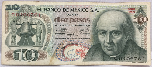Billete Diez Pesos Hidalgo 1977 Familia Aa Serie 1ec 9196761