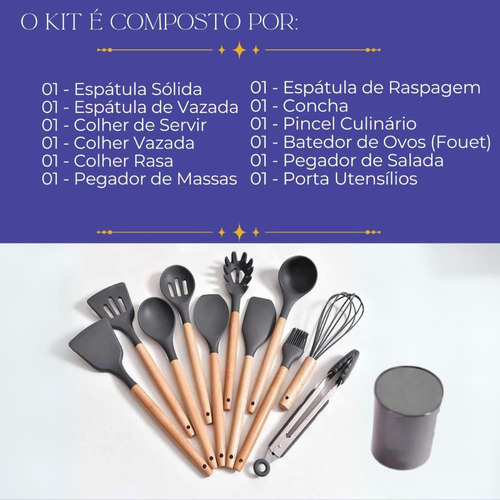Juego De 12 Utensilios De Cocina De Silicona Con Mango De