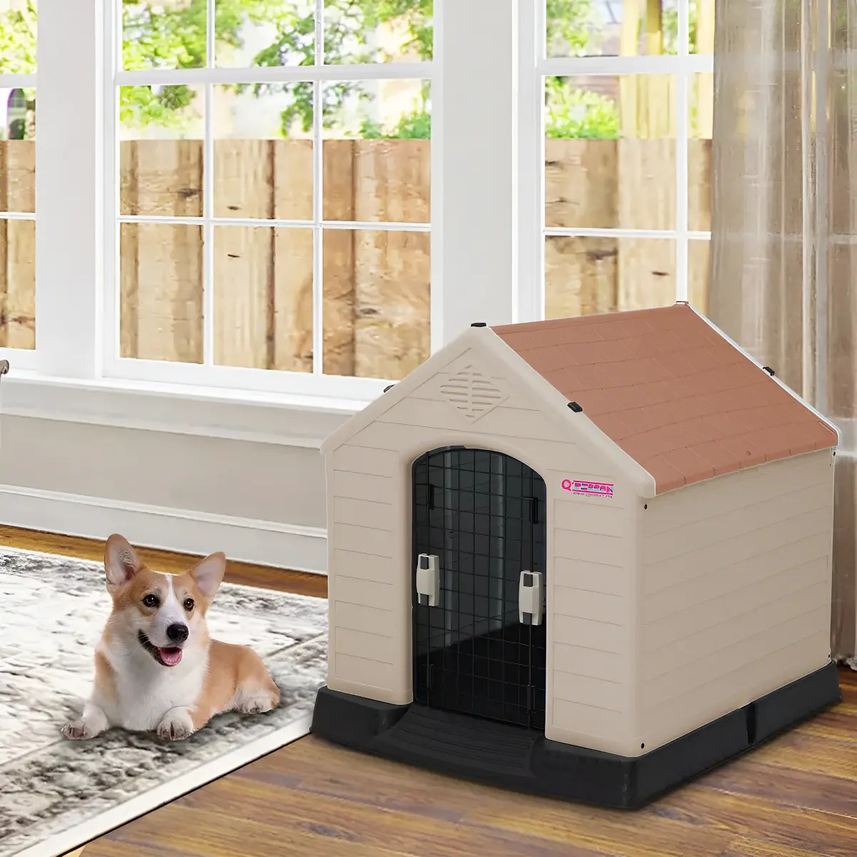 Casa Con Puerta 73cm Para Perro Pequeño Q Perrón Térmica Color Terracota