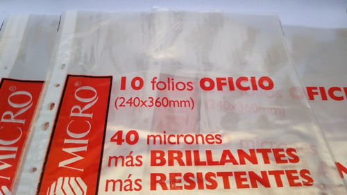 Folios Oficio Micro 10 Paquetes X 10 Unidades 40 Micrones