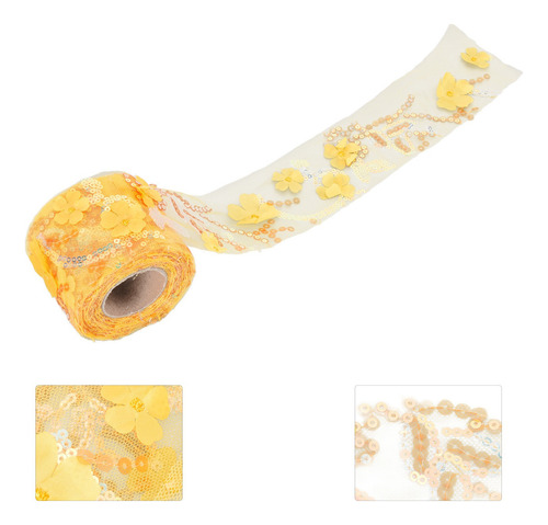 Rollo De Tul De 10 Yardas Con Lentejuelas Bordadas Y Flores,