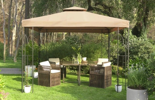 Imagen 3 de 5 de Toldo Pergola 3x3 Doble Panel Impermeable Color Taupe