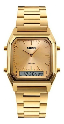 Relógio Unissex Skmei 1220 Anadigi Dourado Casual Esportivo