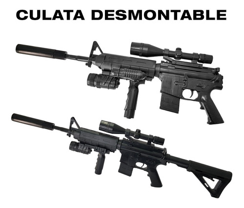 Imagen 3 de 9 de Rifle Airsoft M4 Spring Resorte 6 Mm Laser Linterna Balines