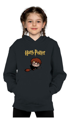 Poleron Estampado Harry Potter Escoba Magica Niño Niña
