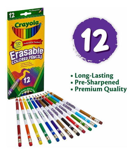 Crayola Colores  De Madera Borrables 12 Piezas