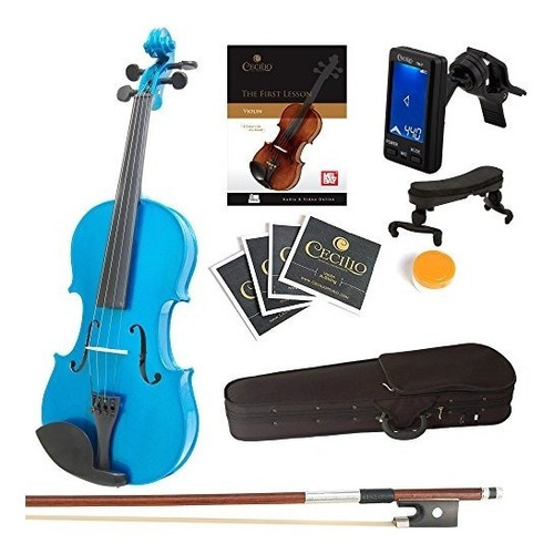 Mendini Full Size 4/4 Mv-blue Violín De Madera Maciza Con Af