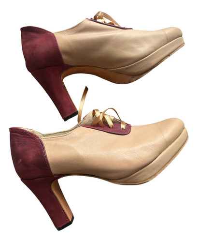 Zapatos Acordonados De Cuero Dos Colores Rosa Claro 36