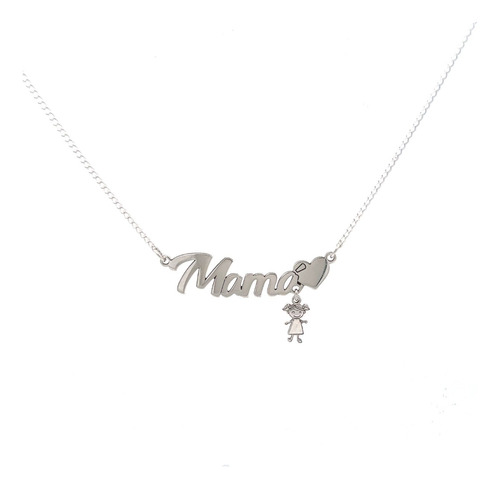 Collar Dije Mamá Niño Niña Corazón Plata .925 Mujer Agálea