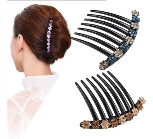2 Uds Peine De Diamantes De Imitación Clip Updo Bun Maker