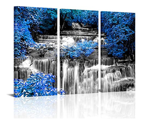 3 Pieces Black And White Waterfall With Blue Trees Scen...