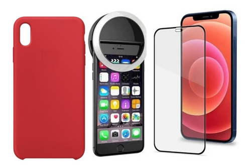 Imagen 1 de 1 de Carcasa Silicon + Aro Luz Led+ Lamina Para iPhone X/xs/xsmax