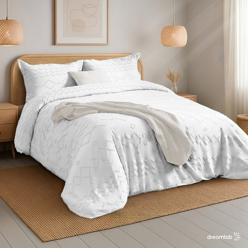 Juego de Funda Para Edredon Duvet con Textura Dreamlab, Tamaño Queen, Color Blanco