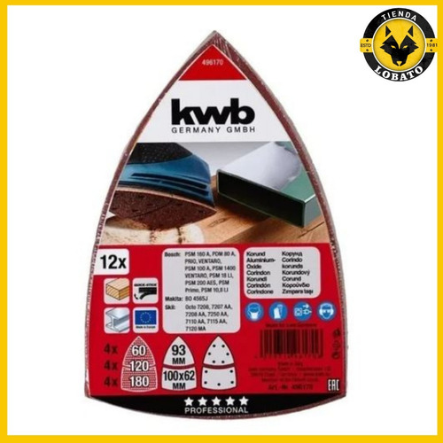 Imagen 4 de 10 de Lija Delta Velcro X12 Uni Grano 60 120 180 Kwb