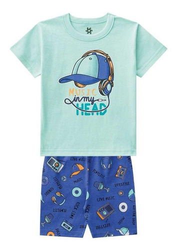 Pijama Infantil Menino Camiseta E Bermuda Brilha No Escuro