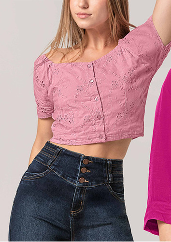 Blusa Casual Andrea Para Mujer Manga Con Elástico Rosa