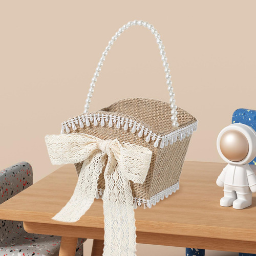 Cesta De Arpillera Para Niña De Con Lazo Rústico Para