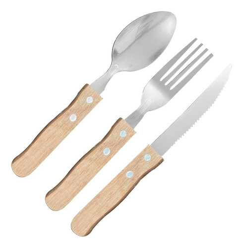 Set 3 Pcs Cubiertos Cuchara Tenedor Cuchillo Vajilla 10334 Color Madera