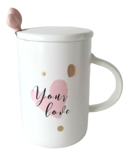 Imagen 1 de 5 de Taza Mug C/tapa Y Cucharita - C/frase - 350 Cc- Café, Té