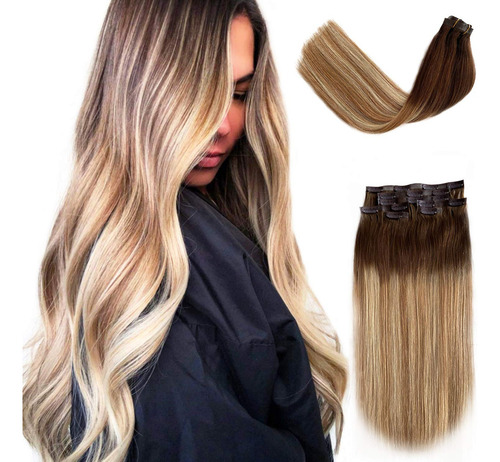 Extensiones De Pelo Con Clip, De Color Marrón Medio A Marrón