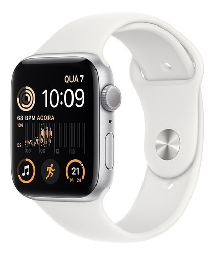 Apple Watch SE 2 GPS - Caixa prateada de alumínio 44 mm - Pulseira esportiva branca - Padrão