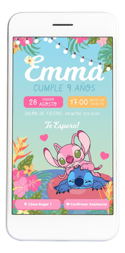 Tarjeta Invitación Interactiva Stitch Para Whatsapp - Pdf