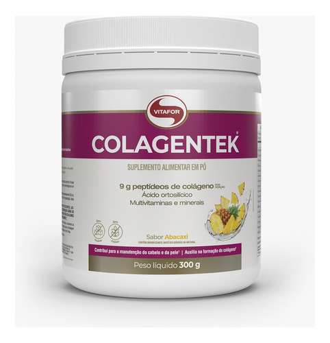 Kit 3 Colagentek Vitafor 300g Colágeno Hidrolisado Abacaxi