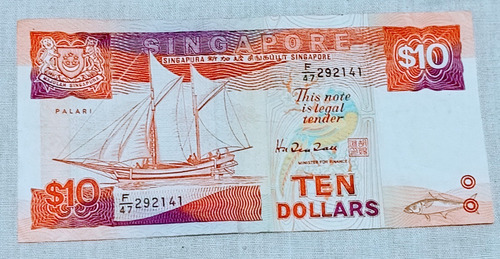 Billete 10 Dolares Singapur 1988
