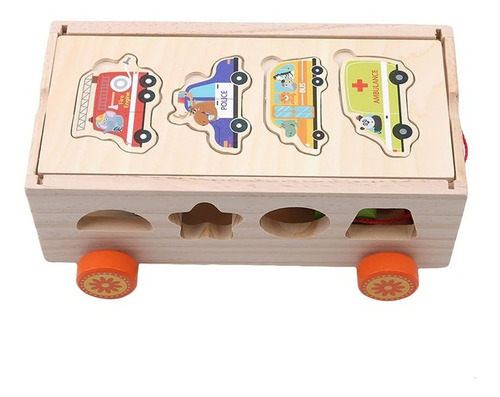 Imagen 2 de 2 de Juguete Carro De Arrastre Y Encaje Madera Montessori