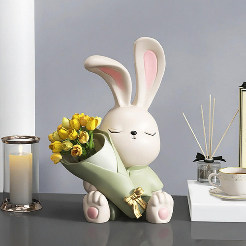 Florero, Estatuilla De Conejo, Escultura Sentarse 17cmx24cm