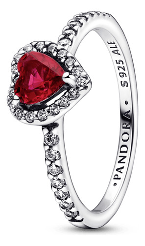 Anillo Pandora, Corazon Elevado Rojo, Plata 925 Rojo 7